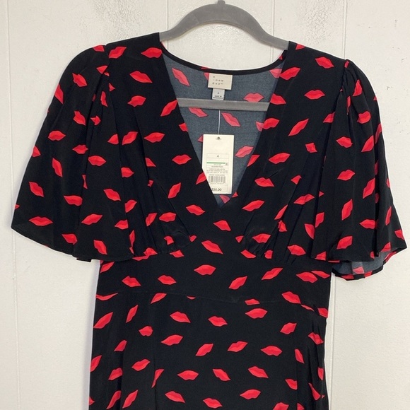 Women's Short Sleeve Maxi Sundress - A New Day Black/Red Lip Print Sz 4 - Picture 3 of 9